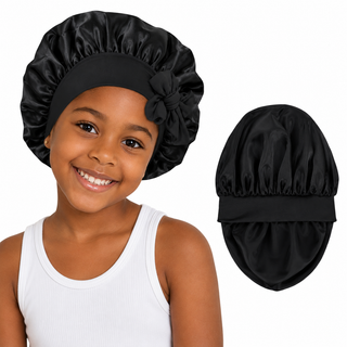 Satin bonnet med bindebånd kids